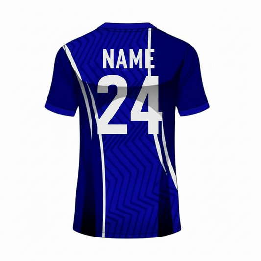 Blue white gaming jersey back side with custom gamer name