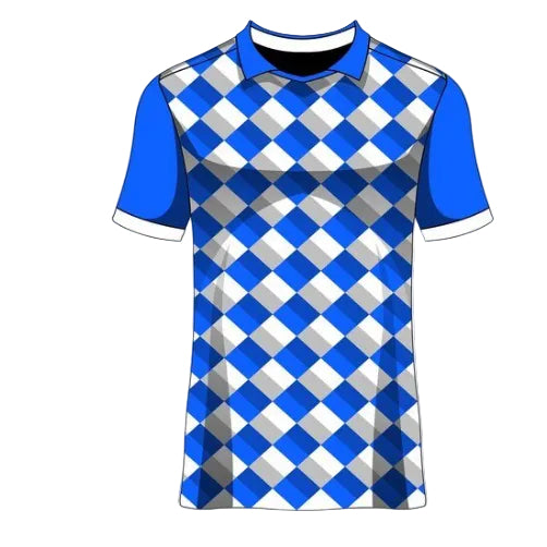 Blue white checkered custom esports polo jersey front view