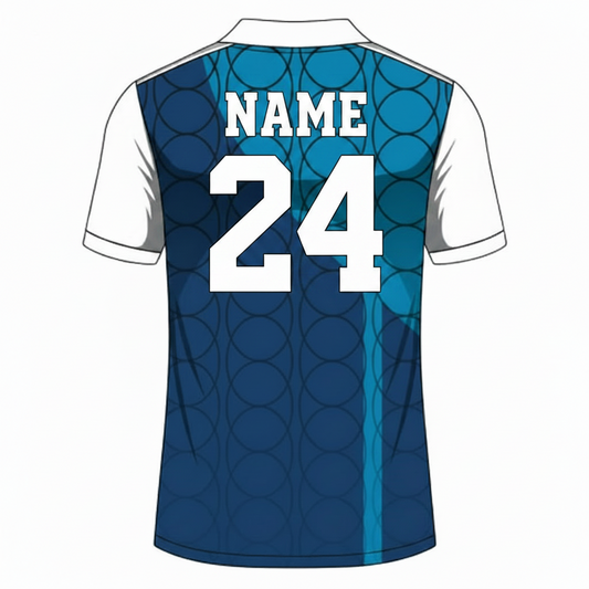 Blue white gaming jersey back side with custom gamer name