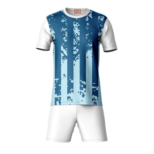 Blue white leaf pattern sports t-shirt with white shorts co-ord set front view