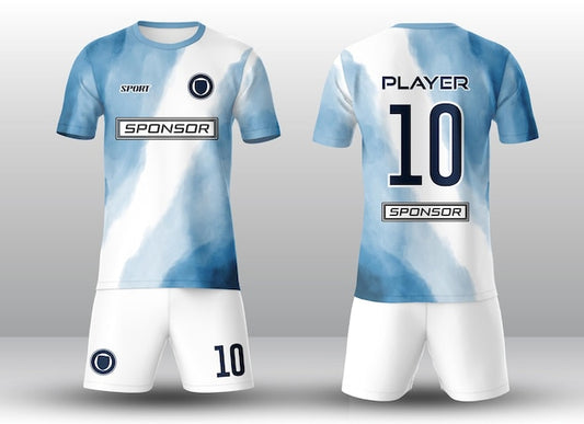 NextPrint Elite Blue White Brush Stroke Soccer Kit – Personalized Jersey Set