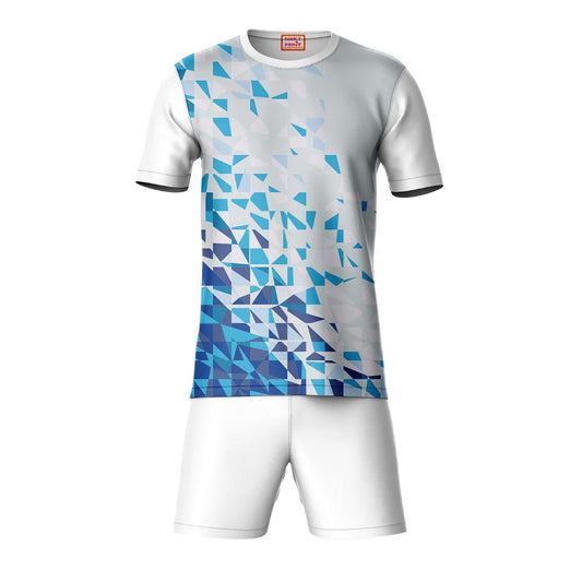 Blue white sports t-shirt with white shorts co-ord set front view