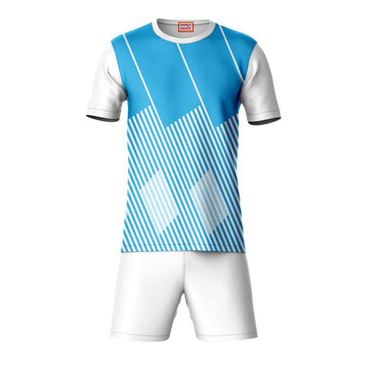 Blue white sports t-shirt with white shorts co-ord set front view