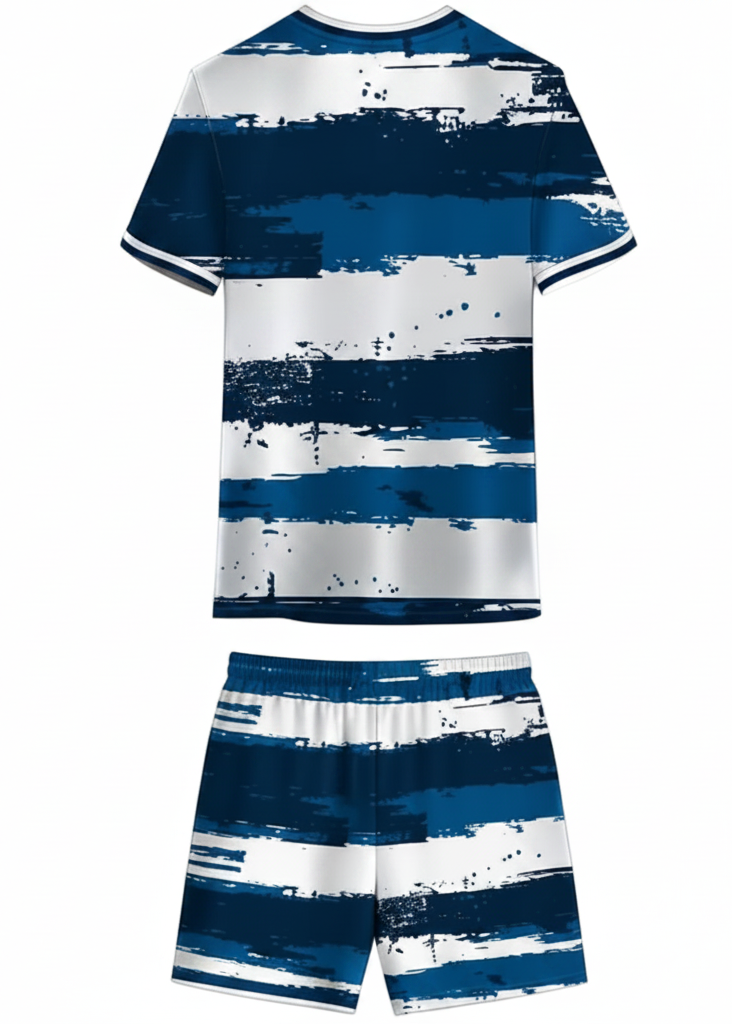 Next print Blue & White Striped Sports Jersey with Shorts – Custom Name & Number Football Kit | Breathable Team Uniform | India