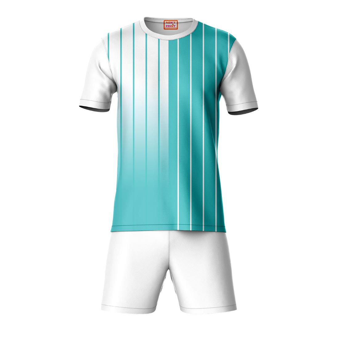 Blue white vertical stripe sports t-shirt with white shorts co-ord set front view