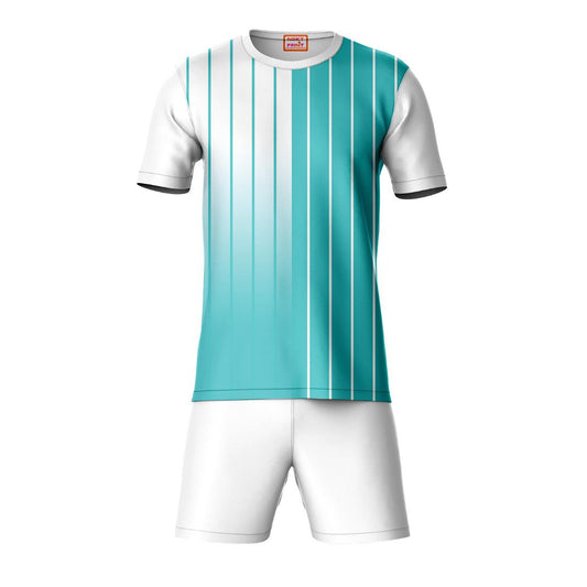 Blue white vertical stripe sports t-shirt with white shorts co-ord set front view