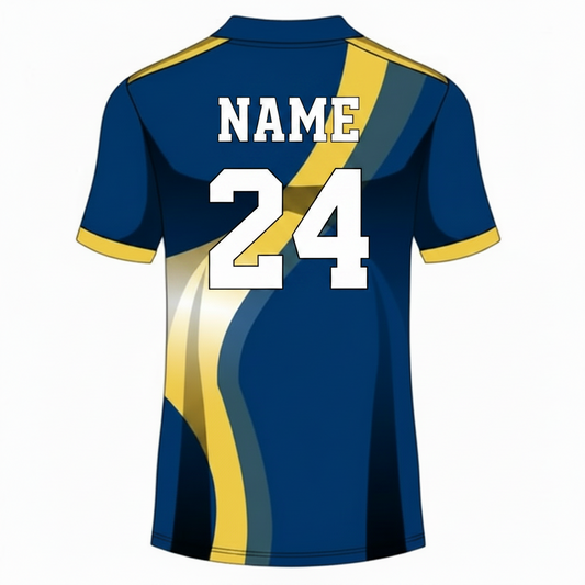 Blue yellow gaming jersey back side with custom gamer name