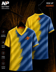 Blue and yellow brush stroke sublimation V-neck sports jersey front and back by Next Print