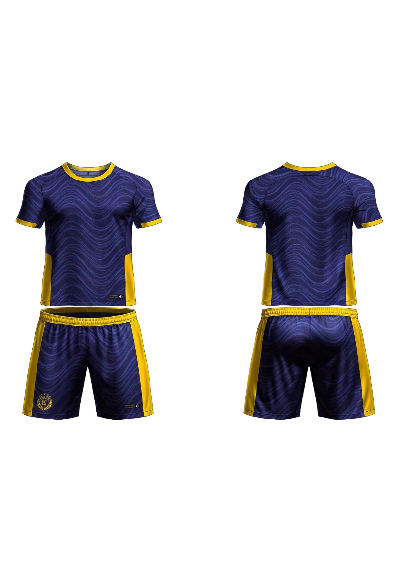 Custom blue yellow sports jersey with shorts set personalized cricket football team uniform India