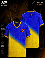 Blue and yellow gradient sublimation V-neck custom sports jersey front and back by Next Print