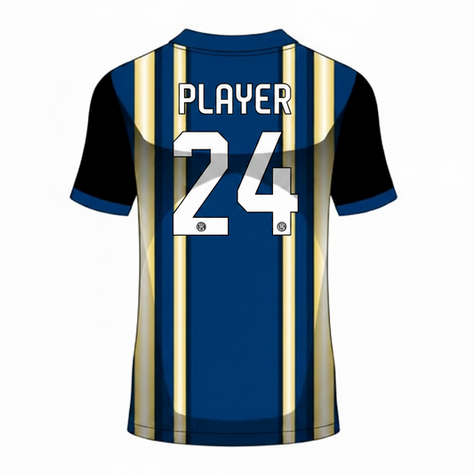 Blue yellow gaming jersey back side with custom gamer name