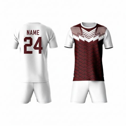 Brown pattern athletic sports t-shirt with white shorts back side view