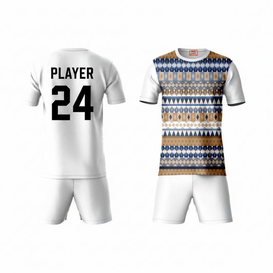 Brown pattern sports t-shirt with white shorts back view for men