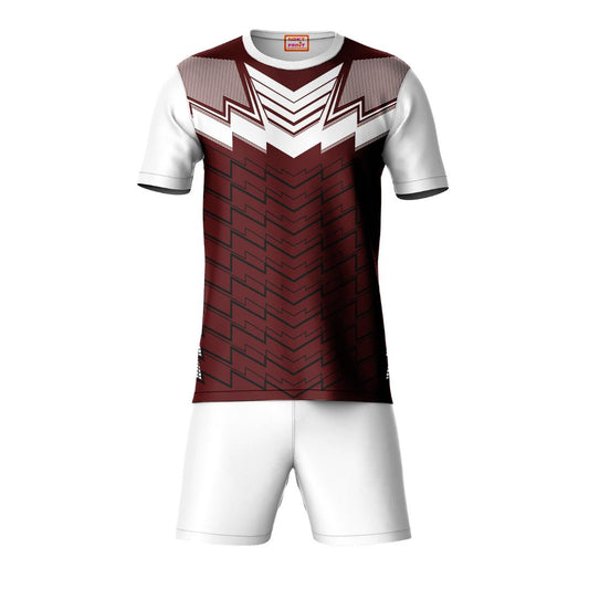 Brown pattern sports t-shirt with white shorts coord set front view for men
