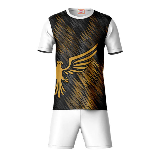 Brown sports t-shirt with white shorts coord set front view for men
