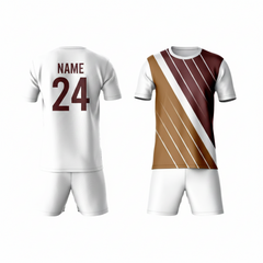 Brown white horizontal stripe activewear t-shirt with white shorts back view
