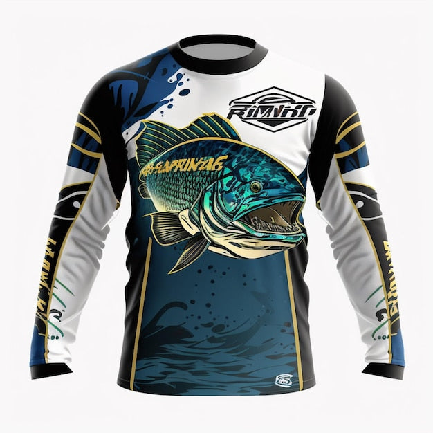 Next Print a close up of a fishing shirt with a large fish on it generative jersey.