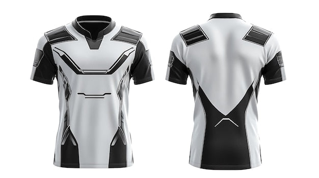 Next Print close up of a white and black shirt with a black and white design