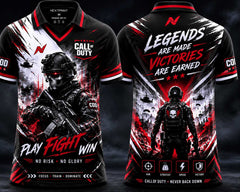 COD Play Fight Win Red Black Esports Jersey | Premium V-Neck Polo Gaming Jersey