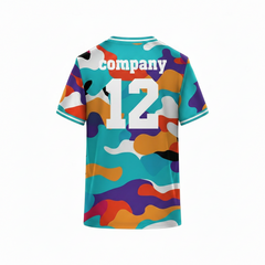 Colorful camouflage sports t-shirt back design with abstract multicolor pattern for custom sublimation team jersey printing by NextPrint India.