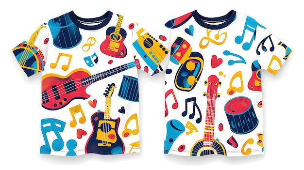 a colorful collection of music items including a guitar and a guitar