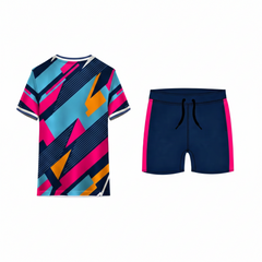 Next print Colorful Geometric Sports Jersey with Navy Shorts | Custom Team Uniform Set | Quick Dry Athletic Wear India