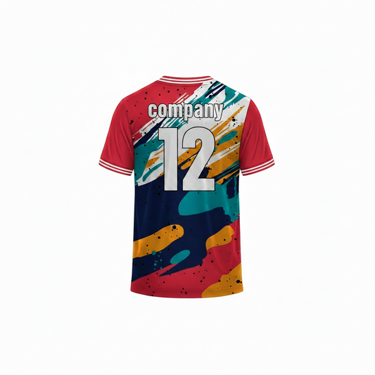 Colorful paint splash sports t-shirt back design with abstract brush stroke pattern for custom sublimation team jersey printing by NextPrint India
