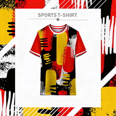Colorful red yellow black sports t-shirt for men front view