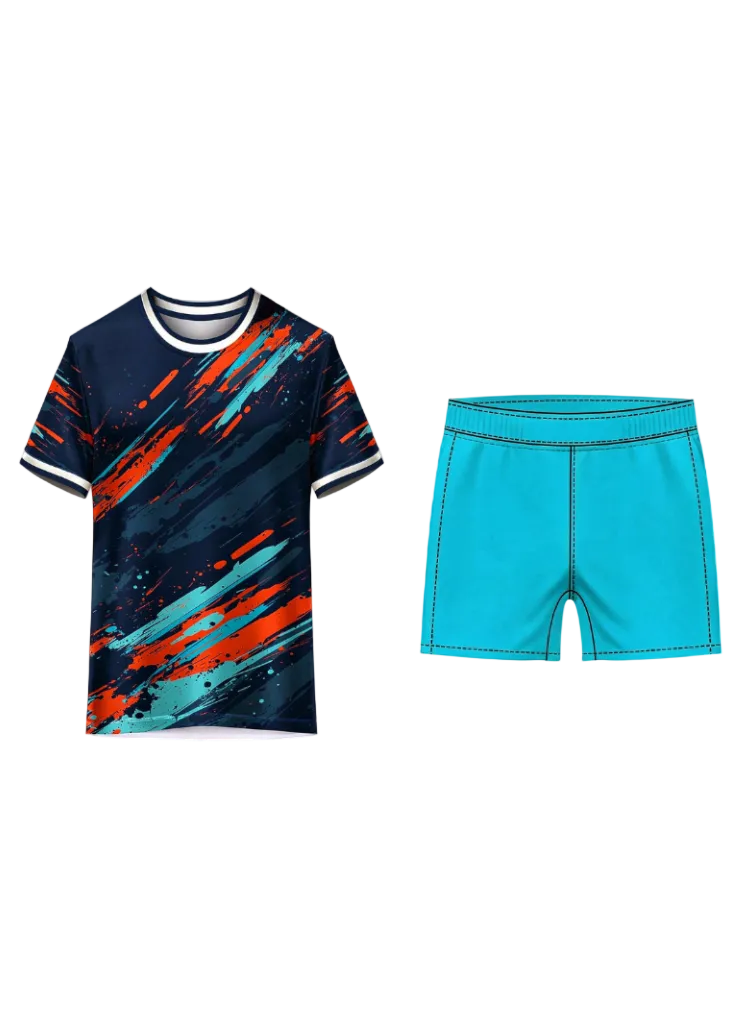 Next print Colorful Sports Jersey with Shorts – Custom Printed T-Shirt & Blue Athletic Shorts