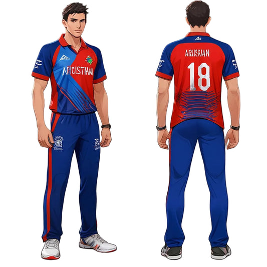Next print Custom Cricket Jersey Blue Red – Personalised Name & Number Sports T-Shirt