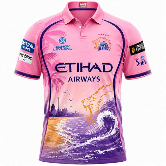 next print CSK Pink Cricket Jersey – Custom Name & Number | Chennai Super Kings Style IPL Fan T-Shirt India