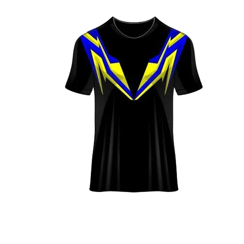 Custom black blue yellow geometric esports jersey front view