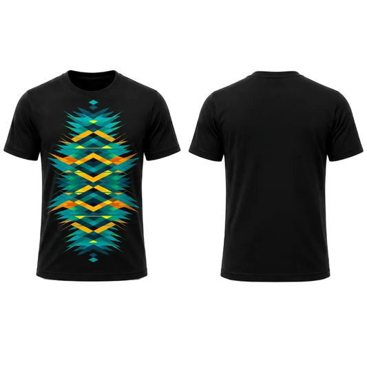Custom Black Blue Yellow Geometric Patterned Esports Jersey front view