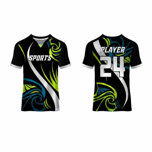 Black green blue gaming design custom esports jersey back side with player name and number
