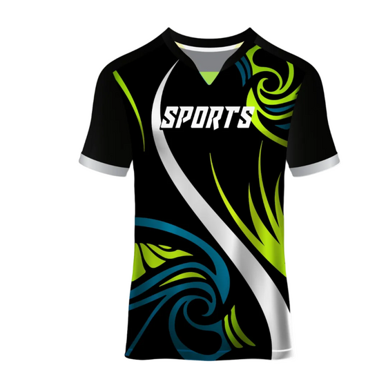 Custom black green blue gaming design esports jersey front view