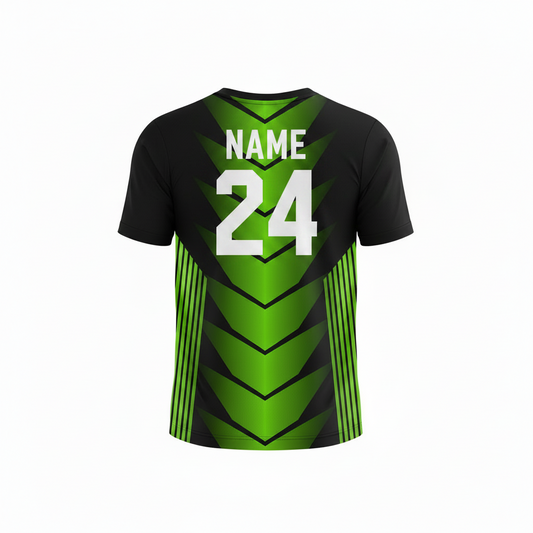 Black green custom esports jersey back side with player name and number