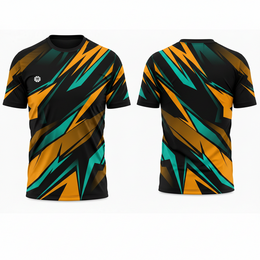 Custom Black Green Orange Abstract Pattern Esports Jersey front view