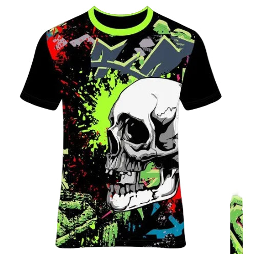 Custom black neon skull chaos esports jersey front view with premium gaming design