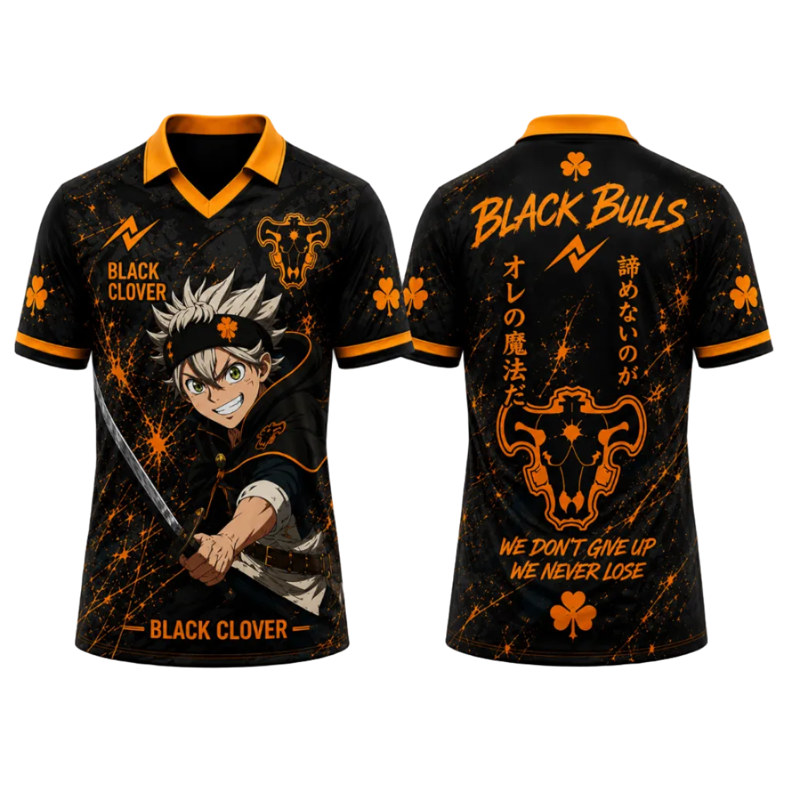 Black orange inferno strike anime inspired jersey back view