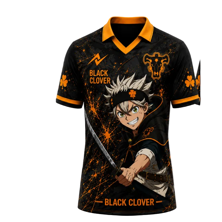Custom Black Orange Inferno Strike Anime Inspired Jersey front view