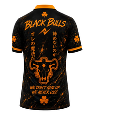 Black orange anime inspired inferno strike jersey side angle view