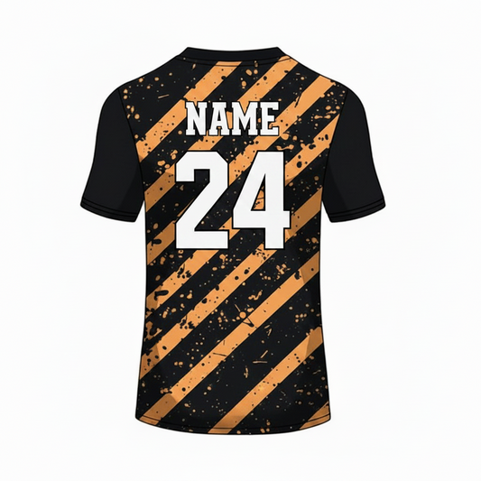 Black orange strike custom esports jersey back side with player name and number