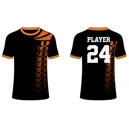 Black orange custom esports jersey back side with player name and number
