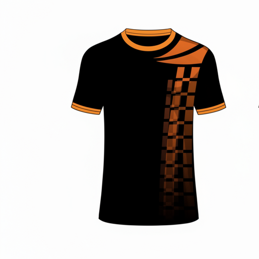 Custom black orange velocity checkered esports jersey front view
