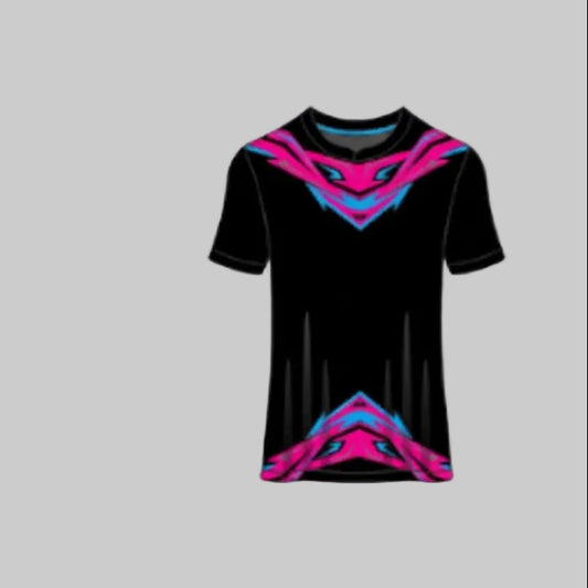 Custom black pink neon esports jersey front view with premium gaming design