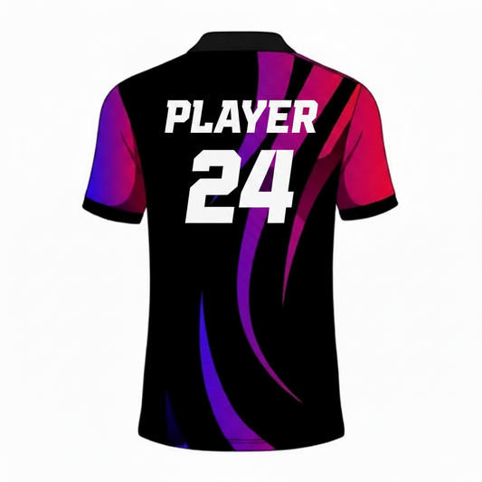 Black pink purple custom esports polo jersey back side with player name and number