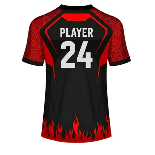Custom black red futuristic esports jersey back side with personalized gamer name and number