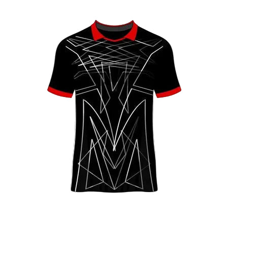 Custom black red geometric white pattern esports jersey front view