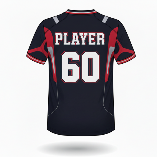 Custom black red grey esports jersey back side with personalized gamer name and number