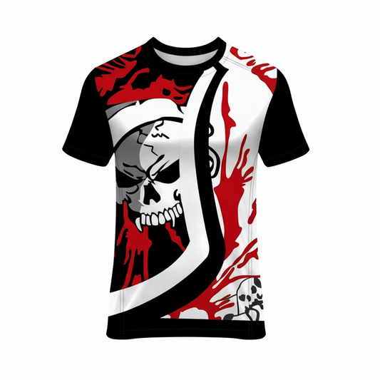 Custom black red skull reaper esports jersey front view with premium gaming design